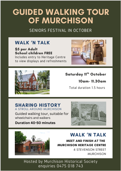 Poster advertising Guided Walking Tour of Murchison